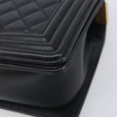 CHANEL Boy Chanel Matelasse Chain Bag Caviar Skin Black Gold CC Auth 206546SAM-12