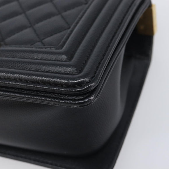 CHANEL Boy Chanel Matelasse Chain Bag Caviar Skin Black Gold CC Auth 206546SAM