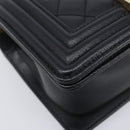 CHANEL Boy Chanel Matelasse Chain Bag Caviar Skin Black Gold CC Auth 206546SAM-13