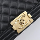 CHANEL Boy Chanel Matelasse Chain Bag Caviar Skin Black Gold CC Auth 206546SAM-16