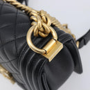 CHANEL Boy Chanel Matelasse Chain Bag Caviar Skin Black Gold CC Auth 206546SAM-17