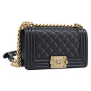 CHANEL Boy Chanel Matelasse Chain Bag Caviar Skin Black Gold CC Auth 206546SAM-1