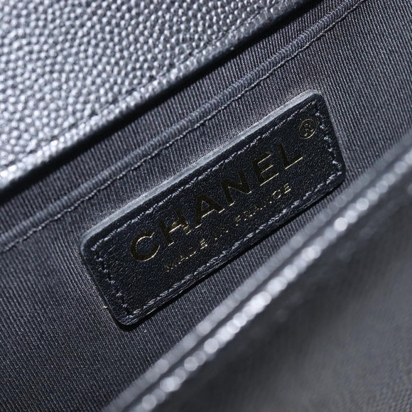 CHANEL Boy Chanel Matelasse Chain Bag Caviar Skin Black Gold CC Auth 206546SAM