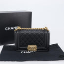 CHANEL Boy Chanel Matelasse Chain Bag Caviar Skin Black Gold CC Auth 206546SAM-29