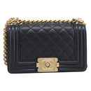 CHANEL Boy Chanel Matelasse Chain Bag Caviar Skin Black Gold CC Auth 206546SAM-2