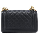 CHANEL Boy Chanel Matelasse Chain Bag Caviar Skin Black Gold CC Auth 206546SAM-3