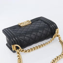 CHANEL Boy Chanel Matelasse Chain Bag Caviar Skin Black Gold CC Auth 206546SAM-6