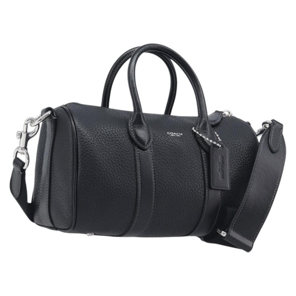Coach Hand Bag Leather 2way Black Silver Auth 206548A