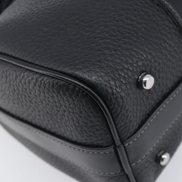Coach Hand Bag Leather 2way Black Silver Auth 206548A