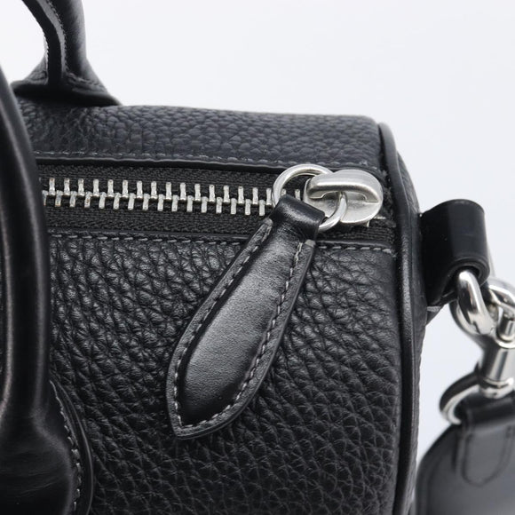 Coach Hand Bag Leather 2way Black Silver Auth 206548A