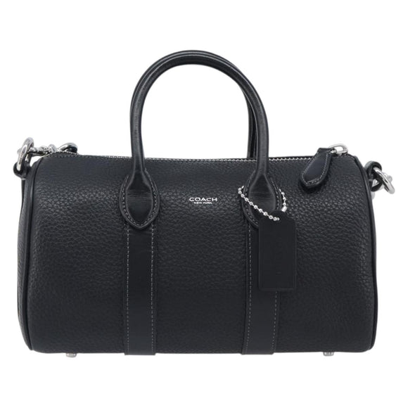Coach Hand Bag Leather 2way Black Silver Auth 206548A