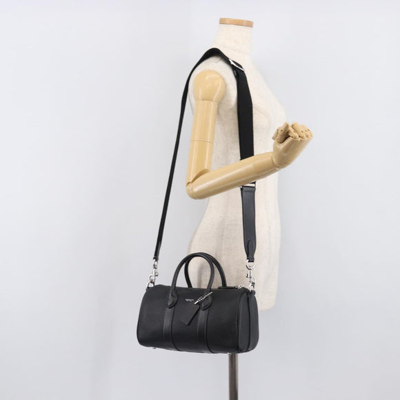 Coach Hand Bag Leather 2way Black Silver Auth 206548A