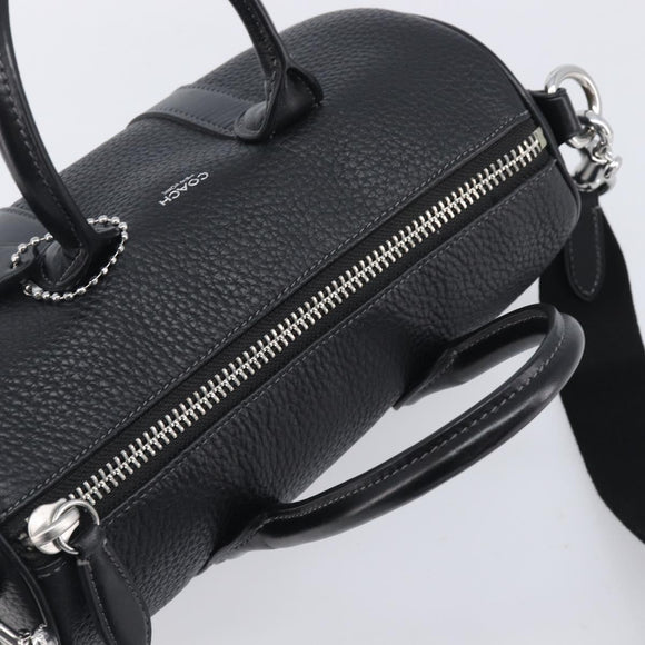 Coach Hand Bag Leather 2way Black Silver Auth 206548A