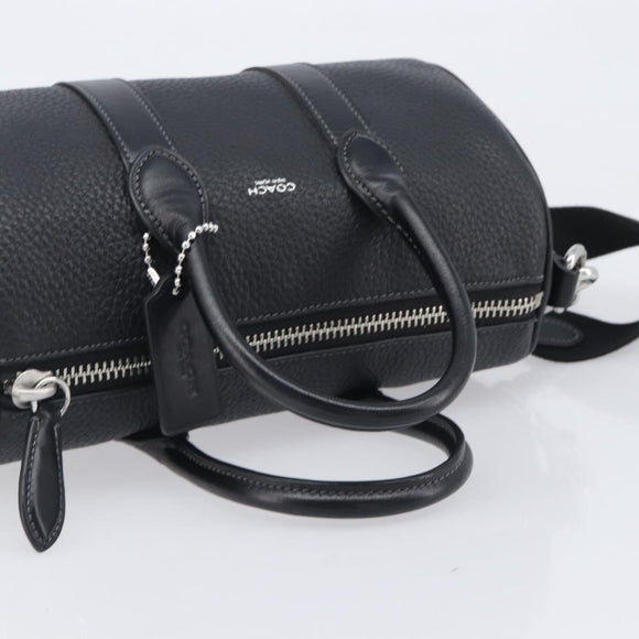 Coach Hand Bag Leather 2way Black Silver Auth 206548A
