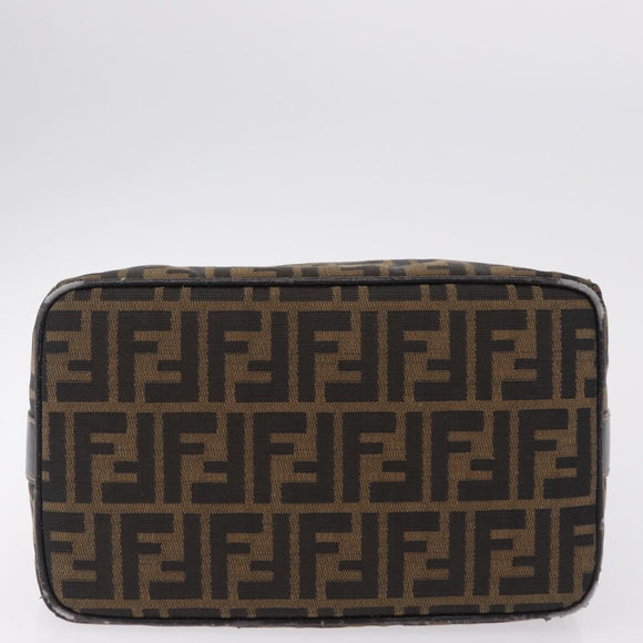 FENDI Zucca Canvas Vanity Hand Bag Black Brown Auth 206549A