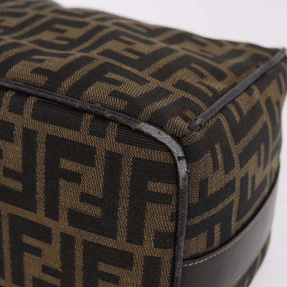 FENDI Zucca Canvas Vanity Hand Bag Black Brown Auth 206549A
