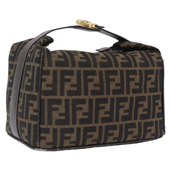 FENDI Zucca Canvas Vanity Hand Bag Black Brown Auth 206549A