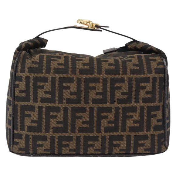 FENDI Zucca Canvas Vanity Hand Bag Black Brown Auth 206549A