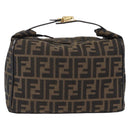 FENDI Zucca Canvas Vanity Hand Bag Black Brown Auth 206549A-3
