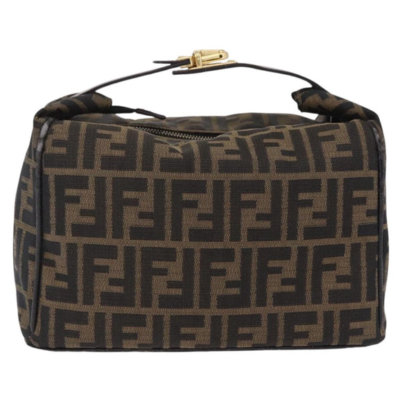 FENDI Zucca Canvas Vanity Hand Bag Black Brown Auth 206549A