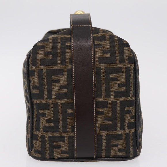 FENDI Zucca Canvas Vanity Hand Bag Black Brown Auth 206549A