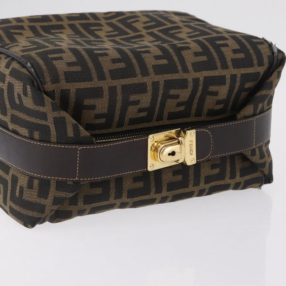 FENDI Zucca Canvas Vanity Hand Bag Black Brown Auth 206549A