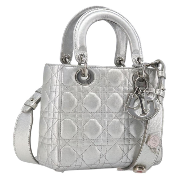 Christian Dior Canage Hand Bag Leather 2way Silver Auth 206553V