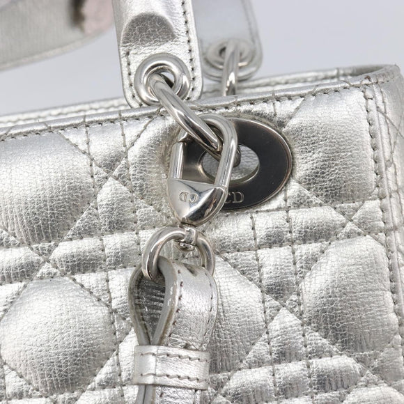 Christian Dior Canage Hand Bag Leather 2way Silver Auth 206553V