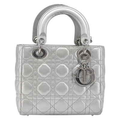 Christian Dior Canage Hand Bag Leather 2way Silver Auth 206553V - 0
