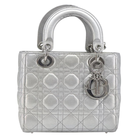 Christian Dior Canage Hand Bag Leather 2way Silver Auth 206553V