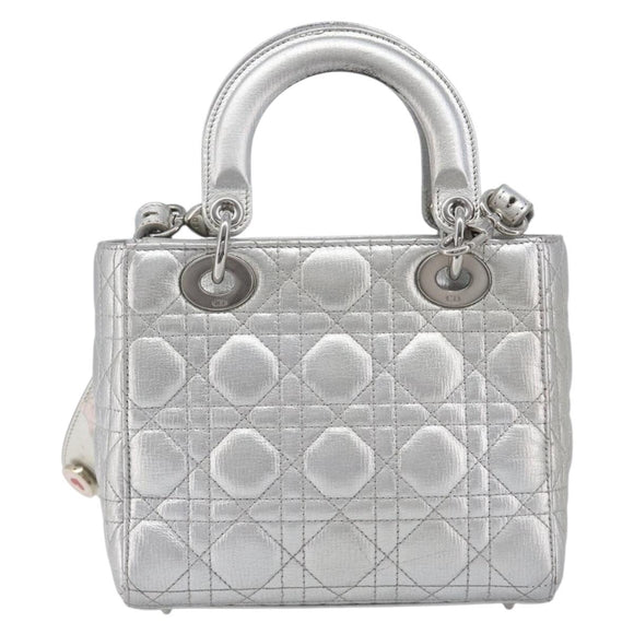 Christian Dior Canage Hand Bag Leather 2way Silver Auth 206553V