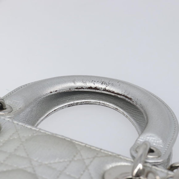 Christian Dior Canage Hand Bag Leather 2way Silver Auth 206553V