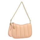 Coach Chain Shoulder Bag Leather Beige Gold Auth 206557A-1