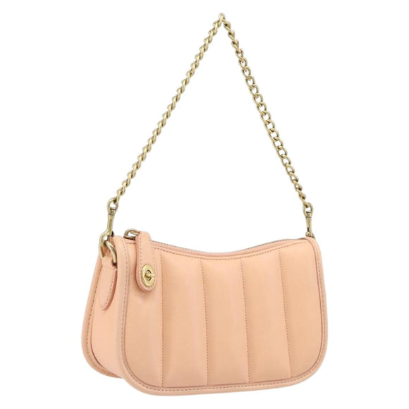 Coach Chain Shoulder Bag Leather Beige Gold Auth 206557A