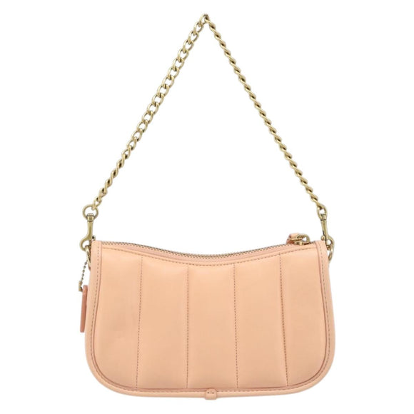 Coach Chain Shoulder Bag Leather Beige Gold Auth 206557A