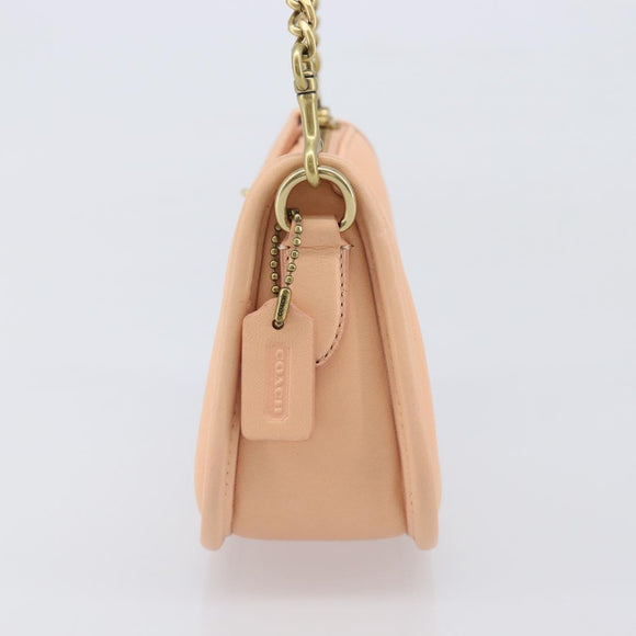 Coach Chain Shoulder Bag Leather Beige Gold Auth 206557A