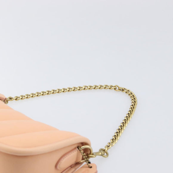 Coach Chain Shoulder Bag Leather Beige Gold Auth 206557A