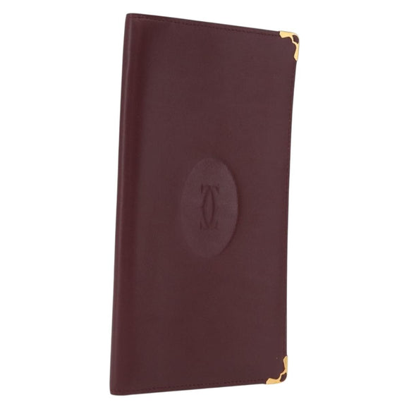 Cartier Billfold Leather Bordeaux Gold Auth 206564A