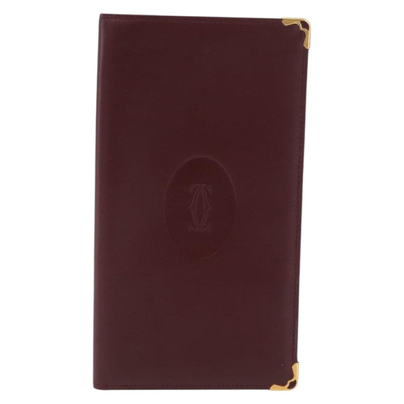 Cartier Billfold Leather Bordeaux Gold Auth 206564A