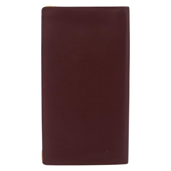 Cartier Billfold Leather Bordeaux Gold Auth 206564A