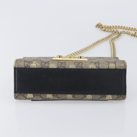 GUCCI GG Supreme Padlock Chain Shoulder Bag PVC Beige Gold 409487 Auth 206567