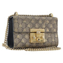 GUCCI GG Supreme Padlock Chain Shoulder Bag PVC Beige Gold 409487 Auth 206567-1