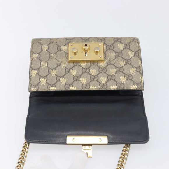 GUCCI GG Supreme Padlock Chain Shoulder Bag PVC Beige Gold 409487 Auth 206567