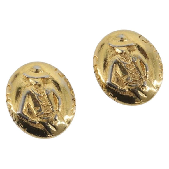 CHANEL Earring Metal Gold CC Auth 206568M