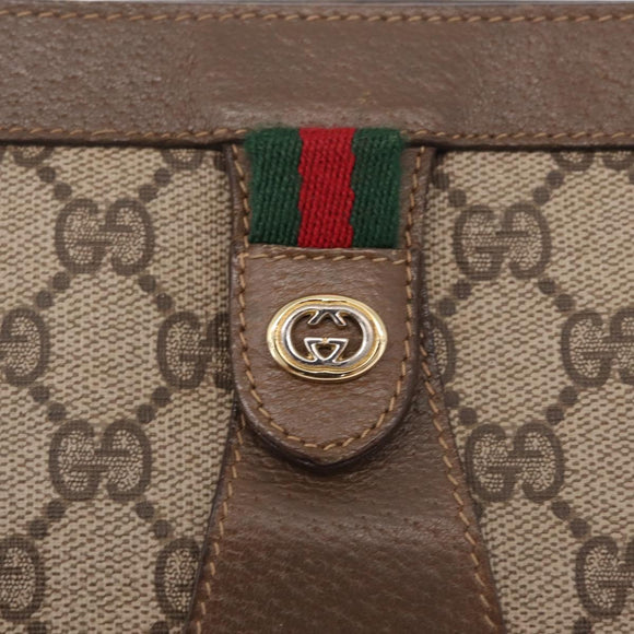 GUCCI GG Supreme Web Sherry Line Clutch Bag PVC Beige Gold 89 01 033 Auth 206572