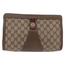GUCCI GG Supreme Web Sherry Line Clutch Bag PVC Beige Gold 89 01 033 Auth 206572-2