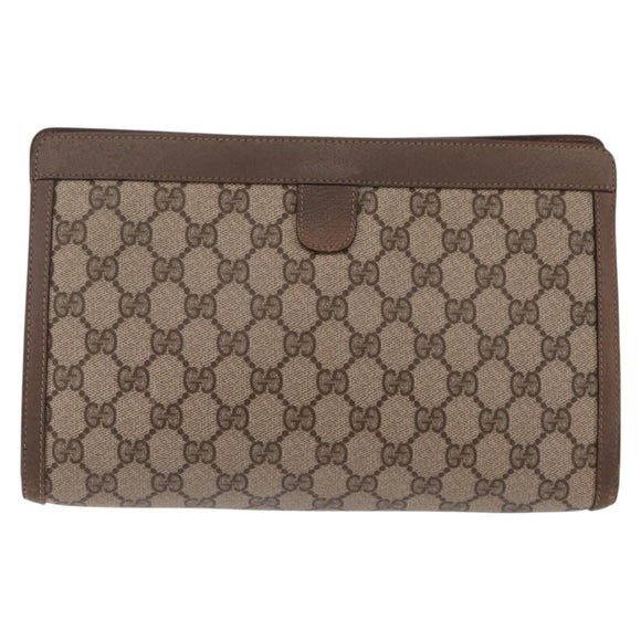 GUCCI GG Supreme Web Sherry Line Clutch Bag PVC Beige Gold 89 01 033 Auth 206572