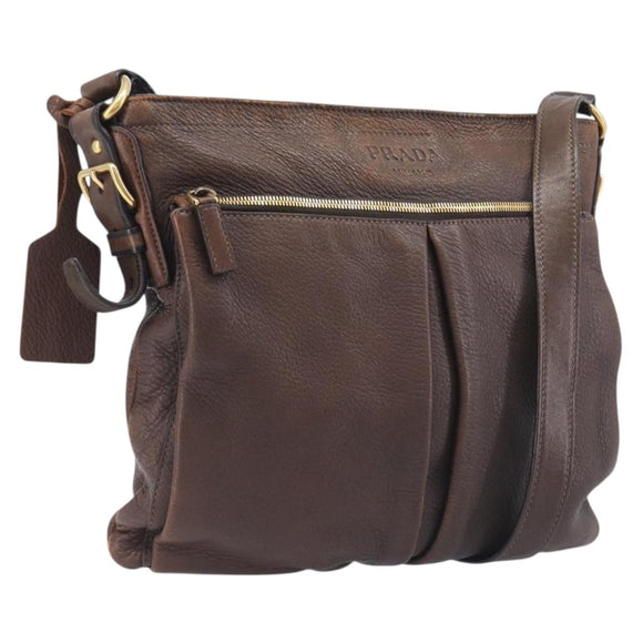 PRADA Shoulder Bag Leather Brown Gold Auth 206575