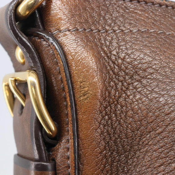 PRADA Shoulder Bag Leather Brown Gold Auth 206575