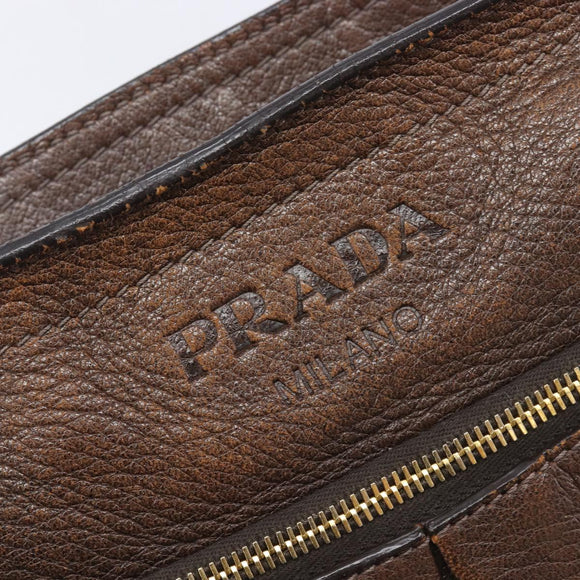 PRADA Shoulder Bag Leather Brown Gold Auth 206575
